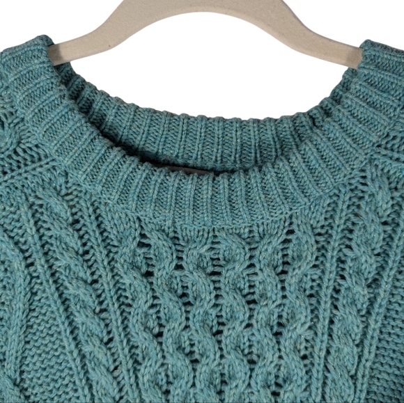 Y2K Merona Unisex Turquoise Oversized Chunky Wool Preppy Crew Neck Sweater S - Picture 3 of 7